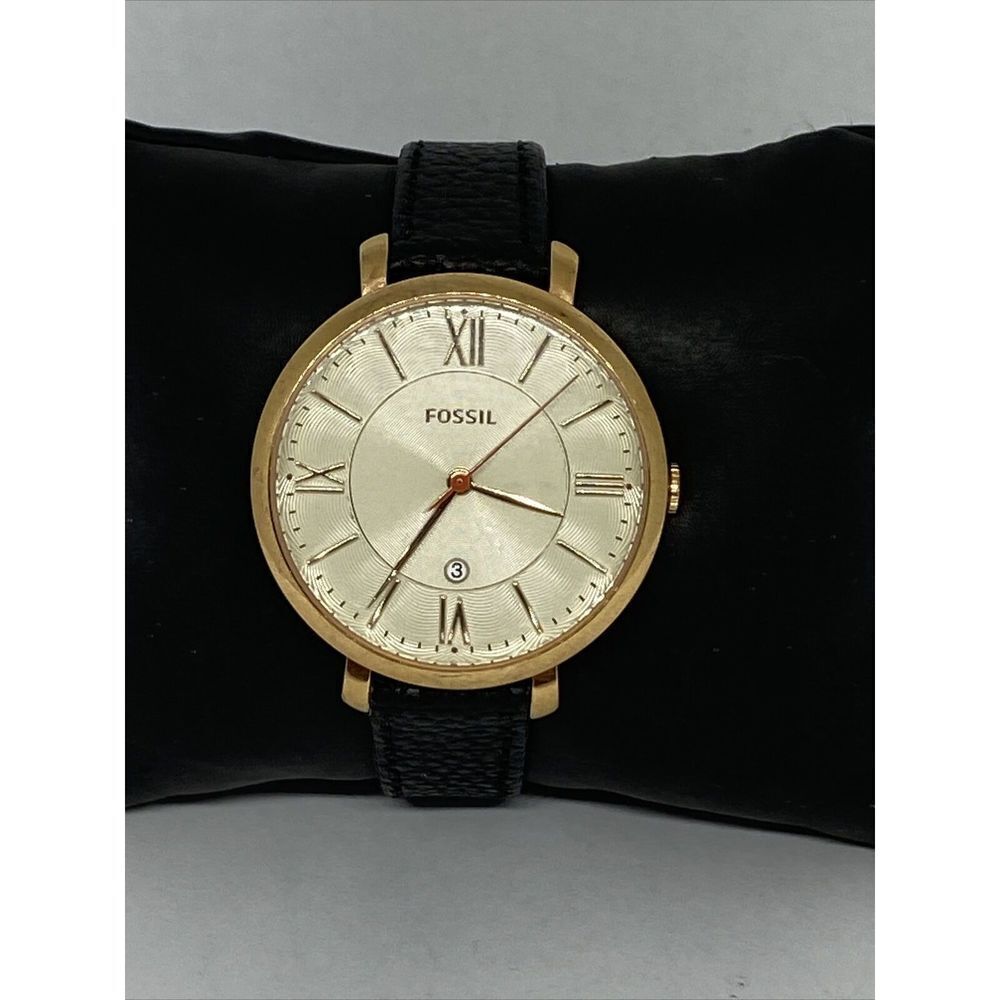 Fossil Jacqueline ES3487 Women's Black Leather Cream Analog Quartz Watch NO120